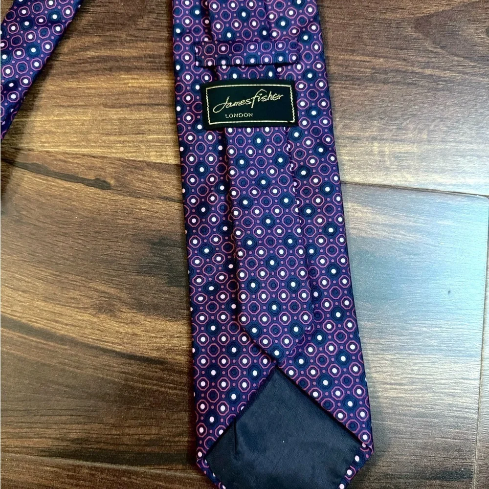 JAMES FISHER London Classic Purple Silk Polka Dot Tie